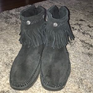 Black suede Minnetonka Moccasins